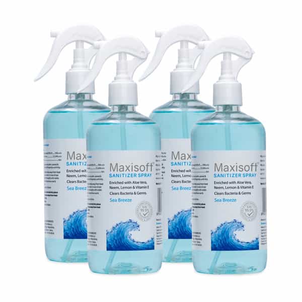 Maxisoft Sea Breeze Sanitizer Spray | Aloe Vera Neem & Vitamin E (500 Ml Pack Of 4)
