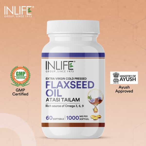 Inlife Flaxseed Oil Capsules 1000Mg | Omega 3 6 9 | - 60 Softgels