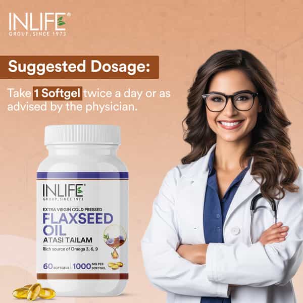 Inlife Flaxseed Oil Capsules 1000Mg | Omega 3 6 9 | - 60 Softgels