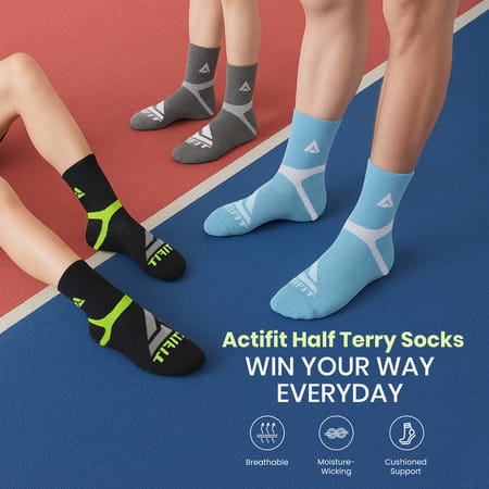 Actifit Half Terry Sports Socks | Cushioned & Breathable | Multicolor | 3n
