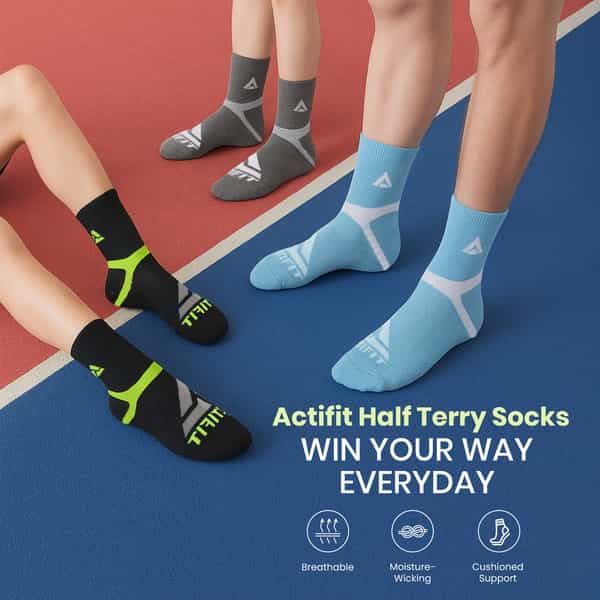 Actifit Half Terry Sports Socks | Cushioned & Breathable | Multicolor | 3N
