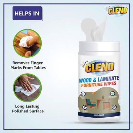 Cleno Wood & Laminate Furniture Wet Wipes - 50 Wipes (Pack Of 2) (Ready To Use)