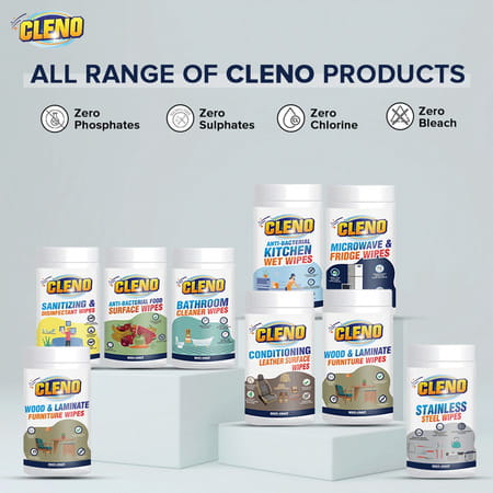 Cleno Wood & Laminate Furniture Wet Wipes - 50 Wipes (Pack Of 2) (Ready To Use)