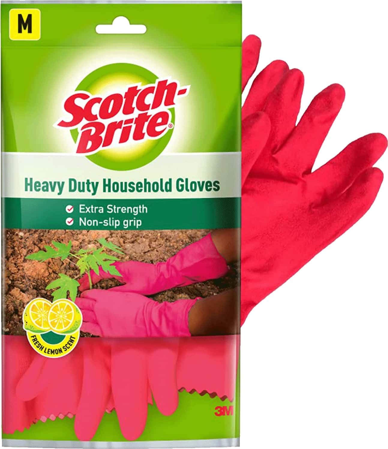 Scotch-Brite Rubber Heavy Duty Gloves (With Fresh Lemon Scent) Medium Red Pack Of 2