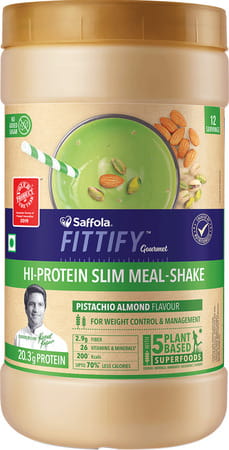 Saffola Fittify Hi Protein Slim Meal-Shake Pistachio Almond 420 Gm (12 Servings)