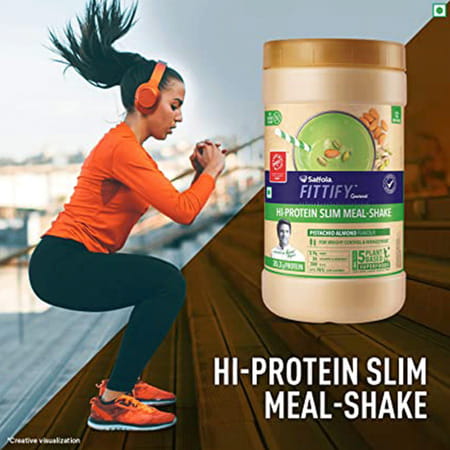 Saffola Fittify Hi Protein Slim Meal-Shake Pistachio Almond 420 Gm (12 Servings)