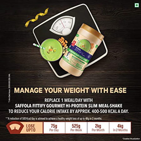 Saffola Fittify Hi Protein Slim Meal-Shake Pistachio Almond 420 Gm (12 Servings)