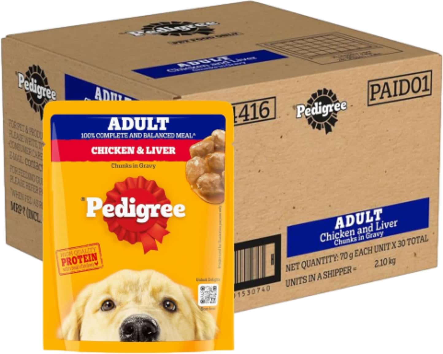 Pedigree Adult Wet Dog Food | Chicken & Liver Chunks In Gravy | 70 G (pack Of 30)