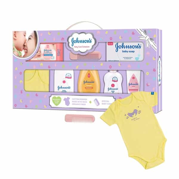 Johnson's Baby Care Collection Baby Gift Set With Organic Cotton Baby Dress (8 Pieces)