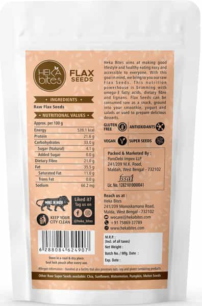 Heka Bites Premium Raw Flax Seeds - Pk Of 2|Weight Loss|Omega3|Diabetic Snacks