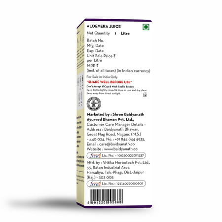 Baidyanath Asli Ayurved Aloe Vera Juice | Boost Immunity Better Digestion | 1l (Pack Of 2)