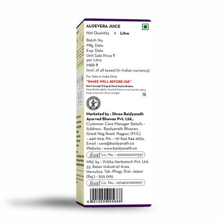 Baidyanath Asli Ayurved Aloe Vera Juice | Boost Immunity Better Digestion | 1l (Pack Of 2)