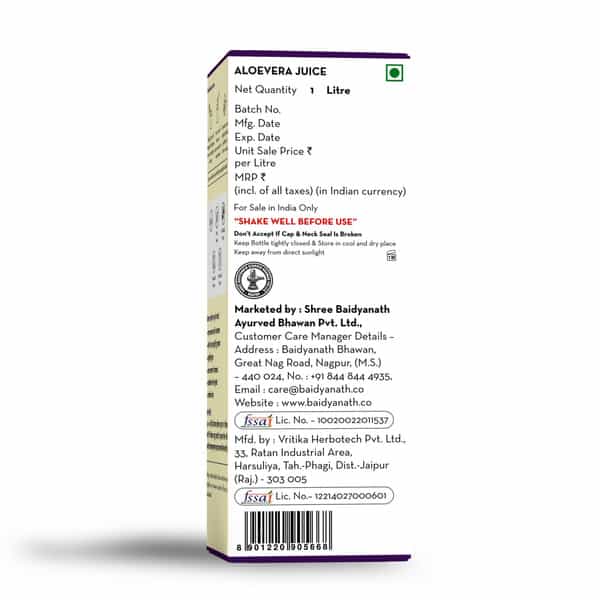 Baidyanath Asli Ayurved Aloe Vera Juice | Boost Immunity Better Digestion | 1L (Pack Of 2)