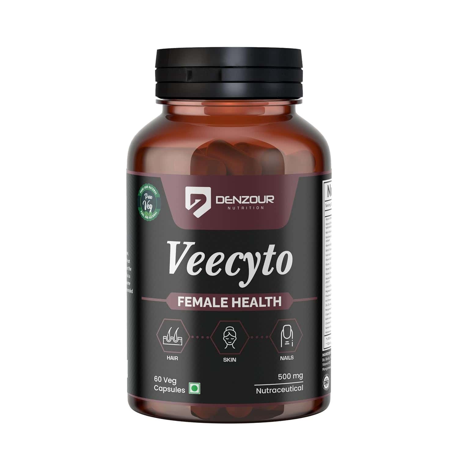 Denzour Veecyto Female Health Supplement For Hair | Skin & Nails|womens Multivitamin|60 Veg Capsules