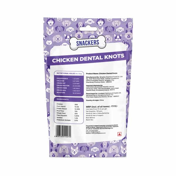 Snackers Dental Knotted Bones With Chicken Dog Treats | 70 G
