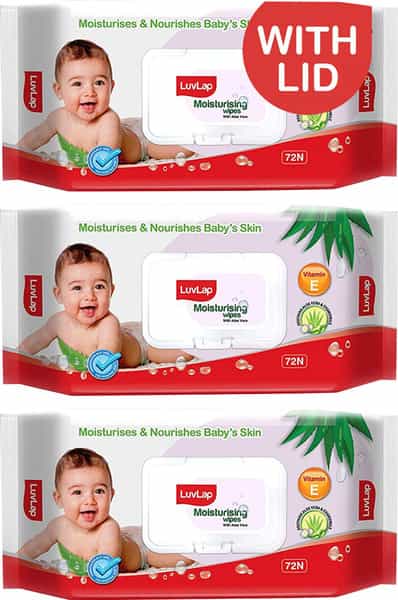 Luvlap Paraben Free Baby Wipes With Aloe Vera With Fliptop Lid (72 Wipes/Pack Pack Of 3)