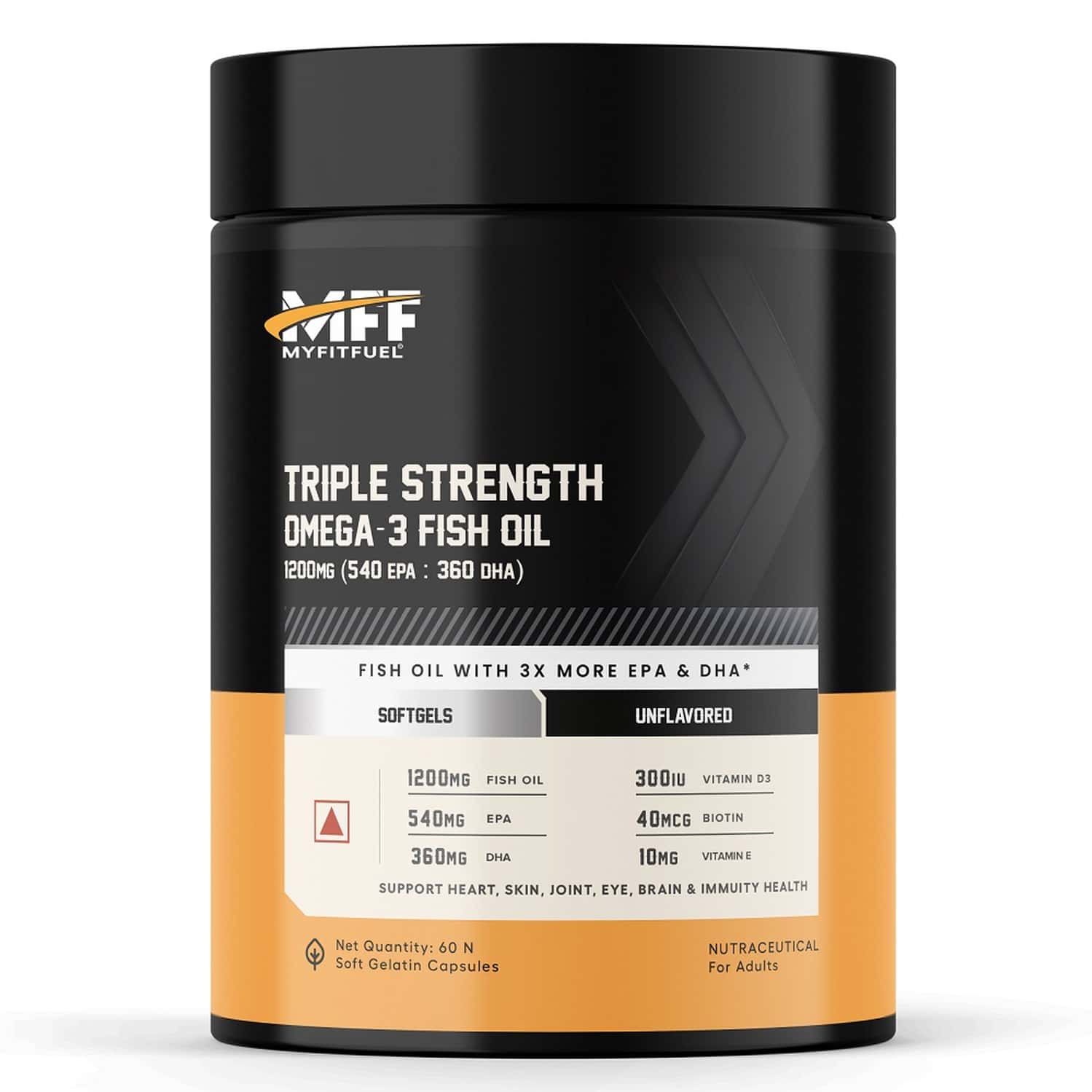 Myfitfuel Triple Strength Omega 3 Fish Oil +vitamins | 1200mg (540 Epa 360 Dha) 3x Omega 60 Softgels