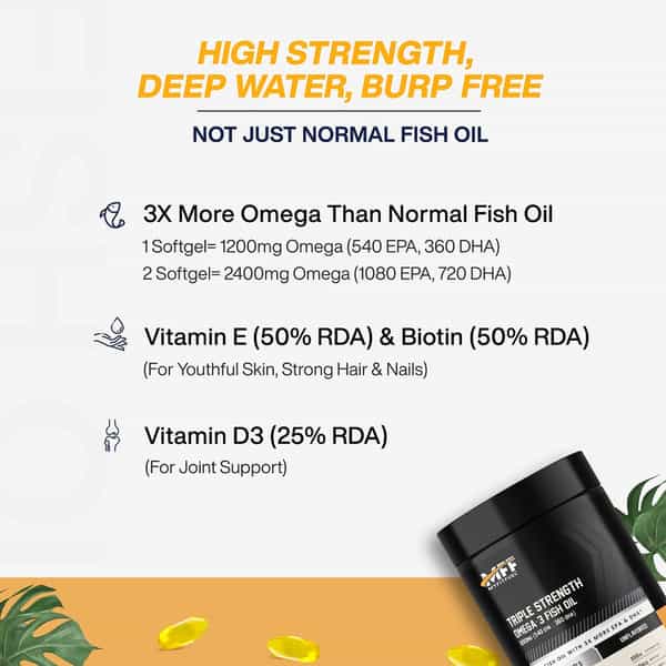 Myfitfuel Triple Strength Omega 3 Fish Oil +Vitamins | 1200Mg (540 Epa 360 Dha) 3X Omega 60 Softgels