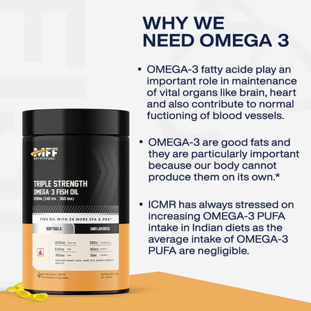 Myfitfuel Triple Strength Omega 3 Fish Oil +Vitamins | 1200Mg (540 Epa 360 Dha) 3X Omega 60 Softgels