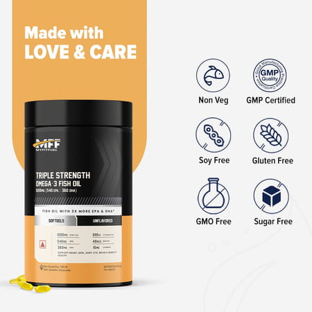 Myfitfuel Triple Strength Omega 3 Fish Oil +Vitamins | 1200Mg (540 Epa 360 Dha) 3X Omega 60 Softgels