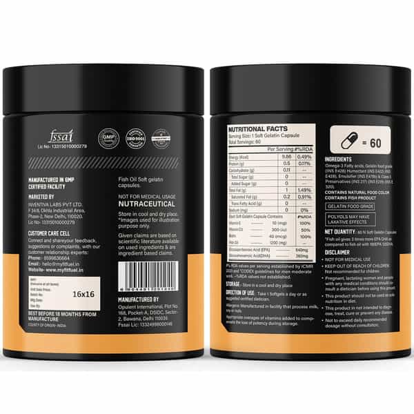 Myfitfuel Triple Strength Omega 3 Fish Oil +Vitamins | 1200Mg (540 Epa 360 Dha) 3X Omega 60 Softgels