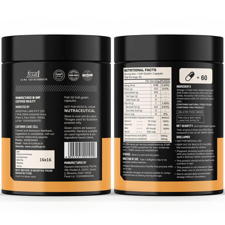 Myfitfuel Triple Strength Omega 3 Fish Oil +Vitamins | 1200Mg (540 Epa 360 Dha) 3X Omega 60 Softgels