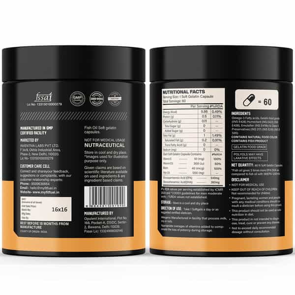 Myfitfuel Triple Strength Omega 3 Fish Oil +Vitamins | 1200Mg (540 Epa 360 Dha) 3X Omega 60 Softgels