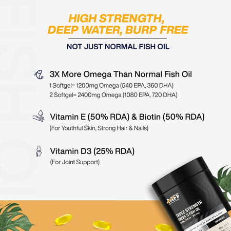 Myfitfuel Triple Strength Omega 3 Fish Oil +Vitamins | 1200mg (540 Epa 360 Dha) 3x Omega 60 Softgels