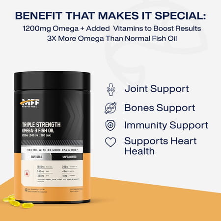 Myfitfuel Triple Strength Omega 3 Fish Oil +Vitamins | 1200mg (540 Epa 360 Dha) 3x Omega 60 Softgels