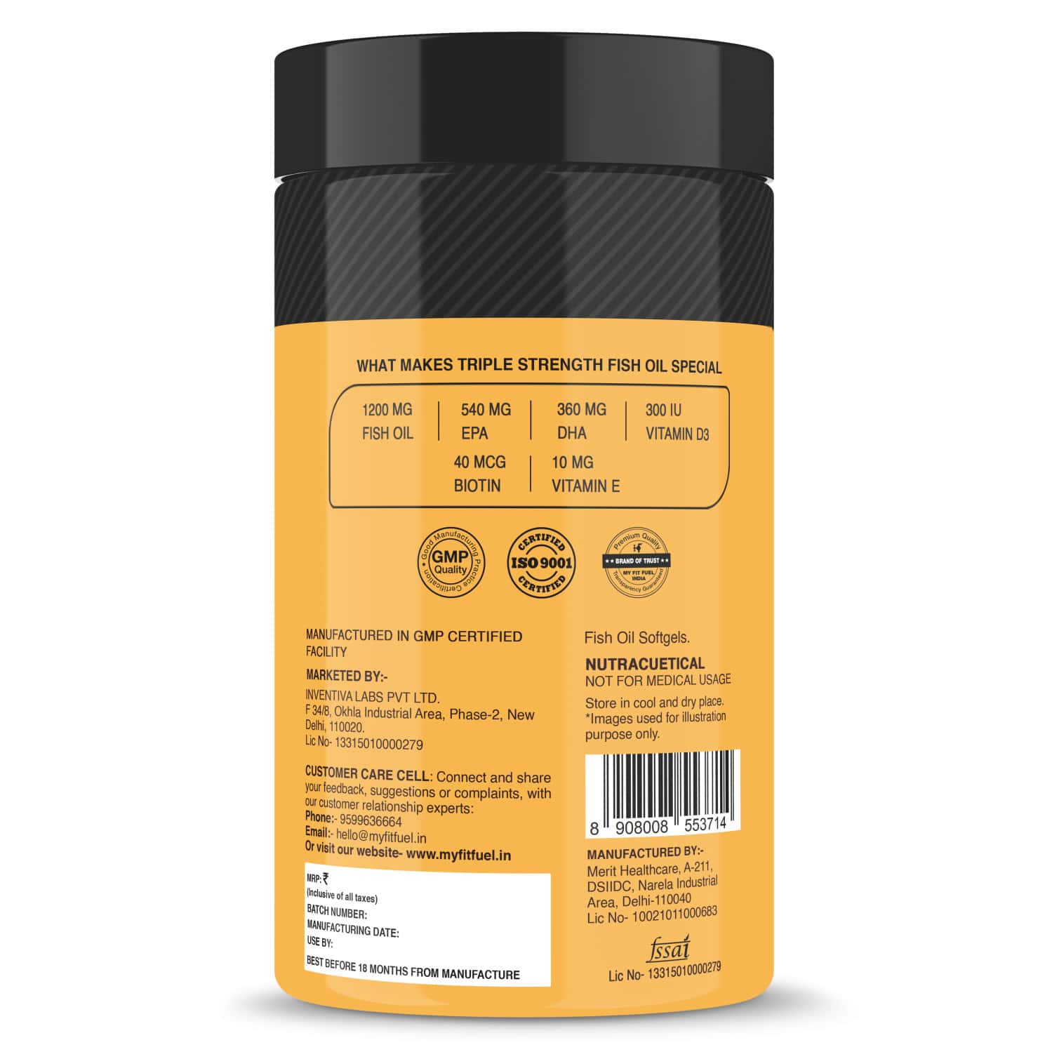 Buy MYFITFUEL TRIPLE STRENGTH OMEGA 3 FISH OIL +VITAMINS | 1200MG