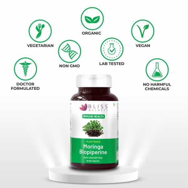 Bliss Welness Moringa Supplement For Immunity Booster|For Men And Women | Vegetarian Tablets