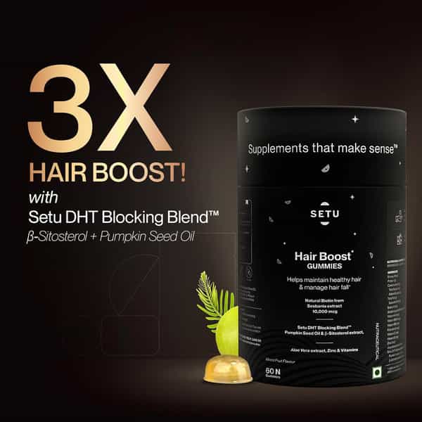 Setu Biotin Hair Boost Gummies For Men & Women-10000 Mcg | Mixed Fruit Flavour | 60 Gummies
