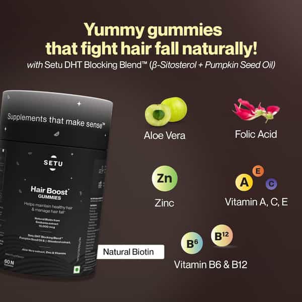 Setu Biotin Hair Boost Gummies For Men & Women-10000 Mcg | Mixed Fruit Flavour | 60 Gummies