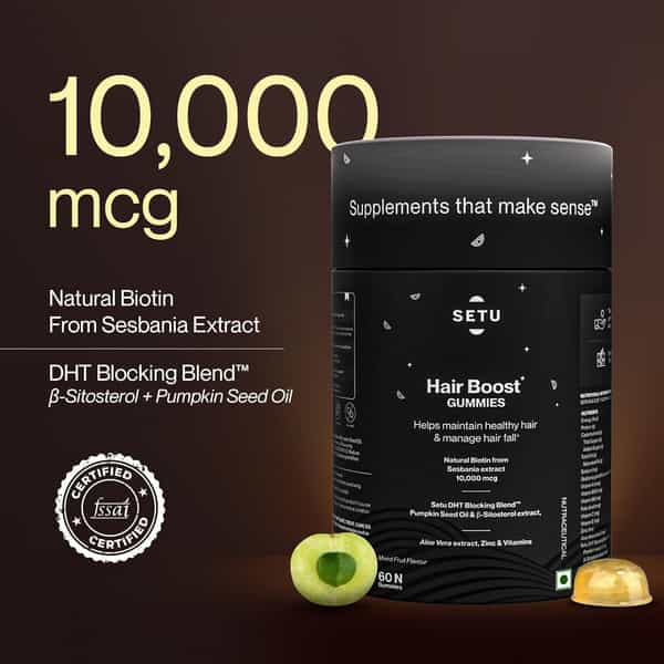 Setu Biotin Hair Boost Gummies For Men & Women-10000 Mcg | Mixed Fruit Flavour | 60 Gummies