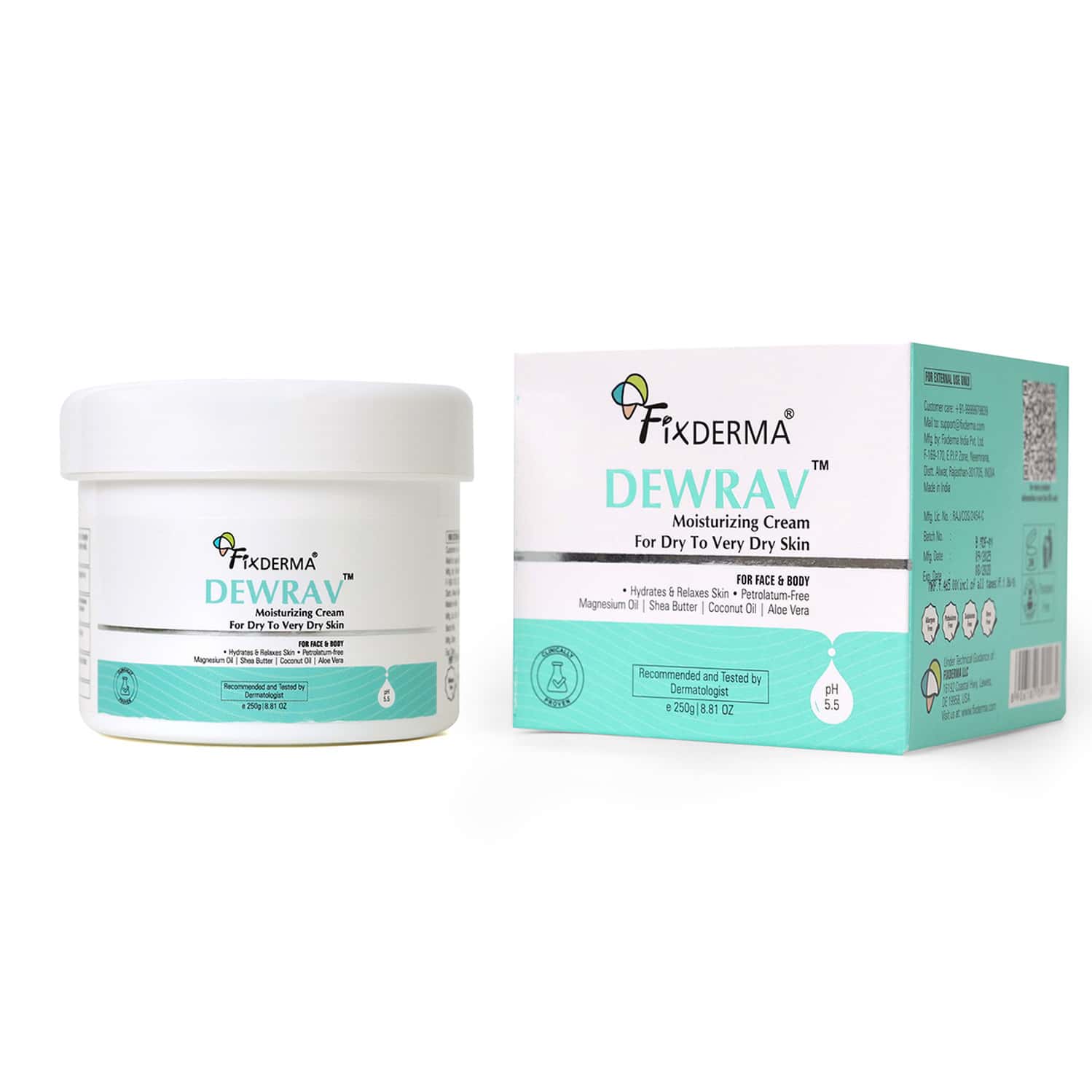 Fixderma Dewrav Moisturizing Cream For Face & Body | Deeply Hydrates | Dry To Very Dry Skin - 250g