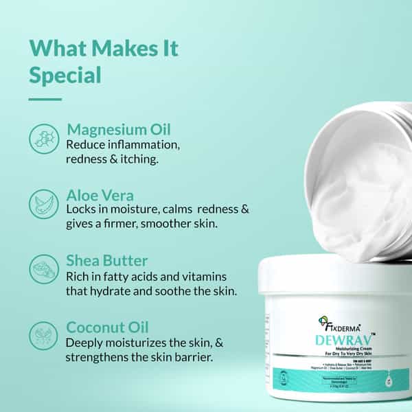 Fixderma Dewrav Moisturizing Cream For Face & Body | Deeply Hydrates | Dry To Very Dry Skin - 250G