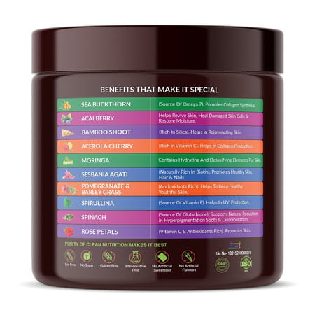 Vegan Greens Natural Collagen Builder 23key Herbs Anti Ageing, Skin Glow &More 125g, Classic Natural