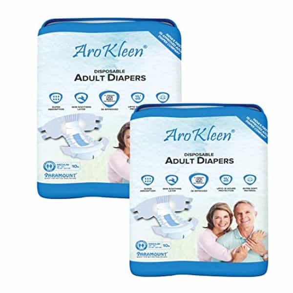 Arokleen Adult Diaper Tape Style Medium (Waist Size: 72 Cm-102 Cm) 10 Pcs Per Packet Pack Of 2