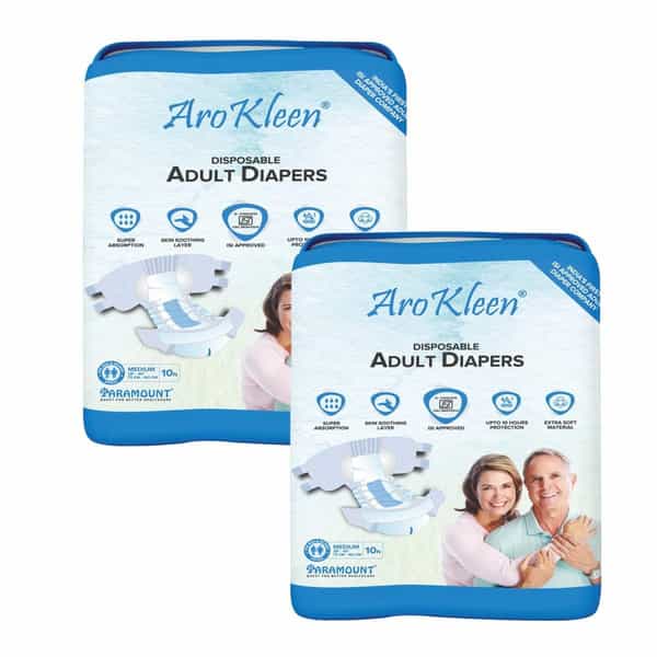 Arokleen Adult Diaper Tape Style Medium (Waist Size: 72 Cm-102 Cm) 10 Pcs Per Packet Pack Of 2