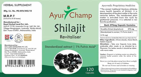 Ayur Champ - Pack Of 4 -Shilajit Capsules 240Mg - 120 Capsules