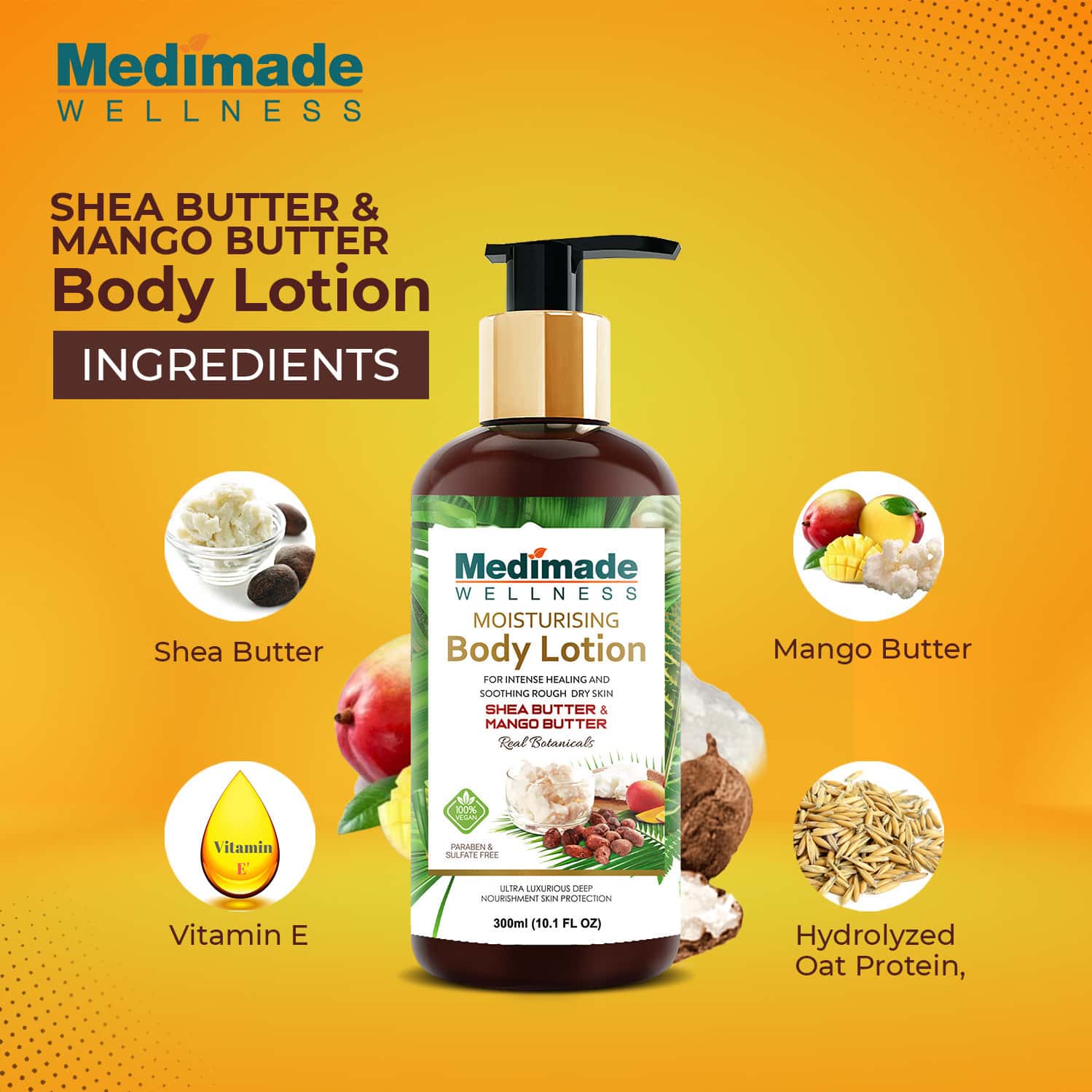 Buy MEDIMADE SHEA BUTTER AND MANGO BUTTER BODY LOTION 300 ML Online