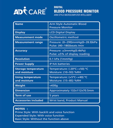 Adicare Automatic And Advance Feature Digital Blood Pressure Monitor