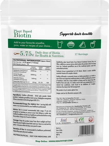 Healthyhey Plant-Based Biotin From Sesbania Extract - Hair Growth Formula - 100G