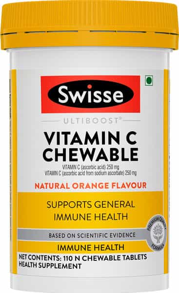 Swisse Ultiboost Vitamin C Chewable Tablets For Immunity Natural Orange Flavour - 110 Tablets