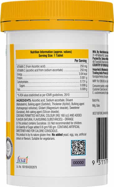Swisse Ultiboost Vitamin C Chewable Tablets For Immunity Natural Orange Flavour - 110 Tablets