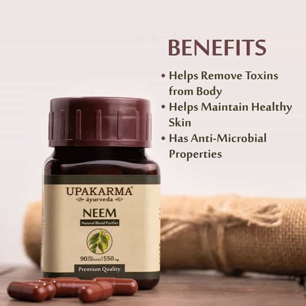 Upakarma Ayurveda Pure Herbs Neem Capsules-550 Mg 90 Veggie Capsules