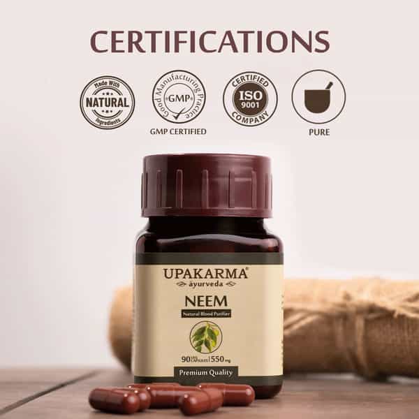 Upakarma Ayurveda Pure Herbs Neem Capsules-550 Mg 90 Veggie Capsules
