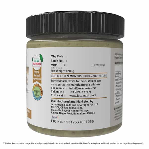 Jus Amazin Creamy Cashew Butter Punchy Pepper -200G|Clean Nutrition|93% Cashewnuts|Dairy Free
