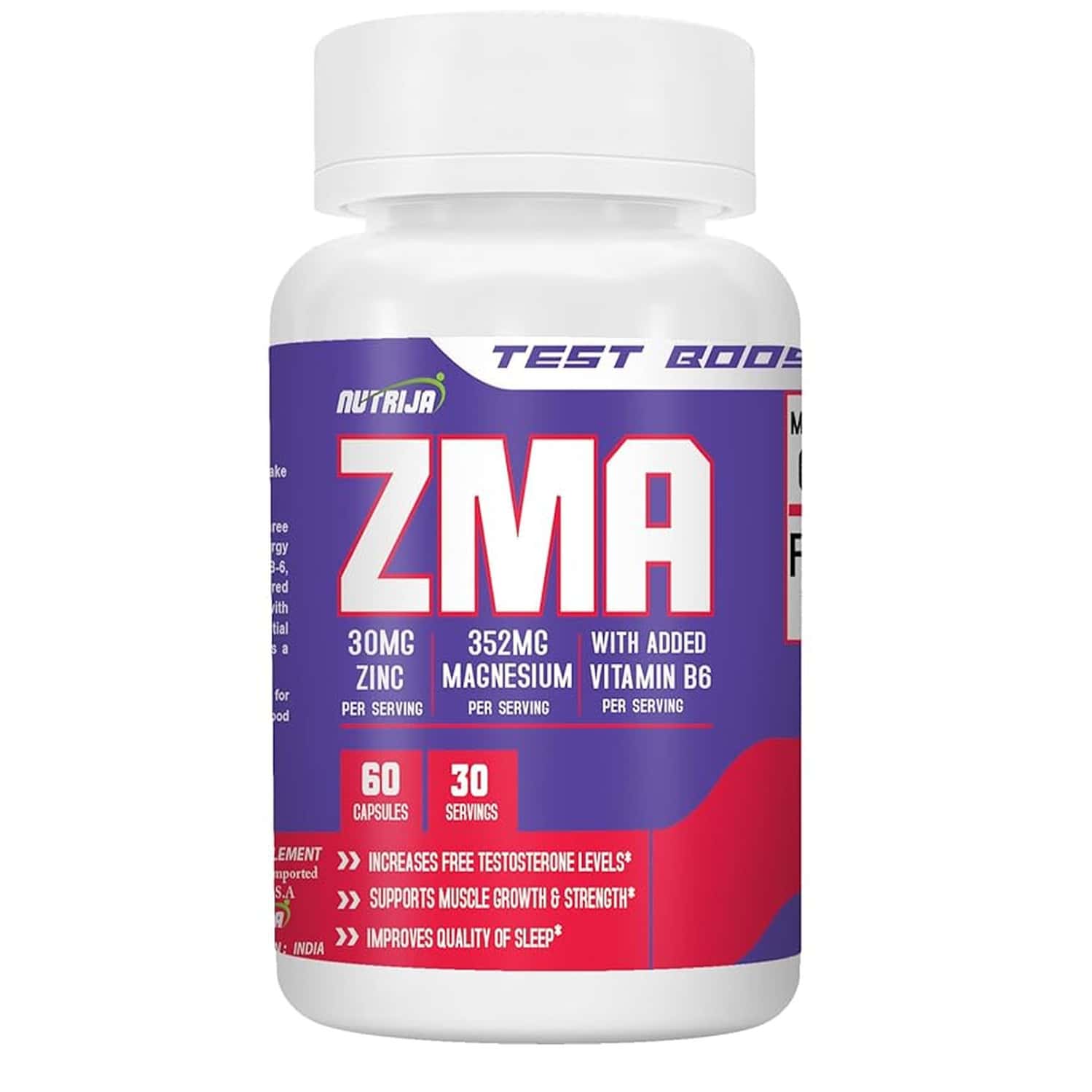Nutrija Zma (zinc | Magnesium | Vitamin B6 With Added Boron) Testosterone Booster | 60 Capsules