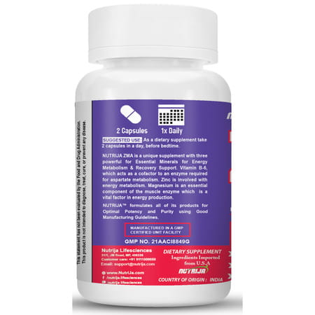 Nutrija Zma (Zinc | Magnesium | Vitamin B6 With Added Boron) Testosterone Booster | 60 Capsules